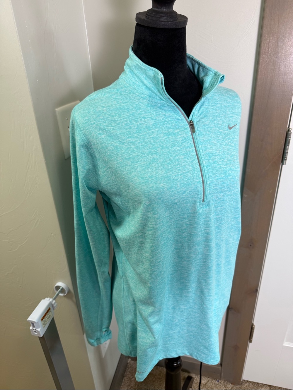 Nike Running Dri-Fit Women's Teal Blue Space Dye 1/4 Zip Stretch Sweatshirt L - Picture 2 of 6
